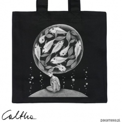 Ryby - torba premium. Czarne shopper bag damskie Pakamera, z materiału. Za 79,00 zł.