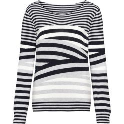 Sweter bonprix czarno-biały w paski. Czarne swetry klasyczne damskie marki bonprix, w paski, z okrągłym kołnierzem. Za 119,99 zł.