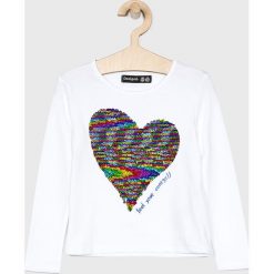 Desigual - Longsleeve dziecięcy 104-164 cm. Szare bluzki dziewczęce Desigual, z aplikacjami, z bawełny, z okrągłym kołnierzem, z długim rękawem, długie, bez kaptura. W wyprzedaży za 119,90 zł.