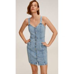 Mango - Sukienka jeansowa Boho. Niebieskie sukienki damskie Mango, na co dzień, s, bez wzorów, z elastanu, casualowe, bez kołnierzyka, bez rękawów, mini, proste. Za 119,90 zł.