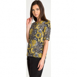 Szara bluzka w żółte kwiaty QUIOSQUE. Szare bluzki longsleeves QUIOSQUE, w kwiaty, z tkaniny, z dekoltem w łódkę. Za 139,99 zł.