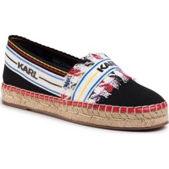 Espadryle KARL LAGERFELD - KL80109 Black Knit Textile W/Multi. Czarne espadryle damskie KARL LAGERFELD, bez wzorów, ze skóry, bez obcasa, na płaskiej podeszwie. Za 749,00 zł.