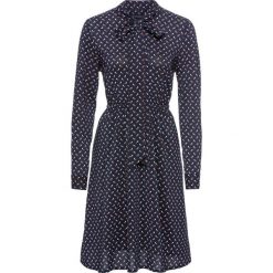 Sukienka bonprix ciemnoniebiesko-biało-koniakowy z nadrukiem. Niebieskie sukienki damskie bonprix, z nadrukiem, bez kołnierzyka, z długim rękawem, długie, maxi, rozkloszowane. Za 129,99 zł.