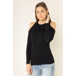 Sweter Guess Mia W01R95 Z2760. Czarne swetry damskie Guess, l, z aplikacjami, z elastanu, klasyczne, bez rękawów, bez kaptura. W wyprzedaży za 199,00 zł.