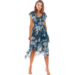 Sukienka szyfonowa w kwiaty. Sukienki damskie e-margeritka.pl, xl, w kwiaty, z szyfonu, eleganckie, bez rękawów, bez kaptura. Za 174,99 zł.