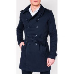 Płaszcz męski C346 - granatowy. Niebieskie płaszcze męskie Ombre Clothing, m, bez wzorów, eleganckie, bez kaptura. Za 155,00 zł.