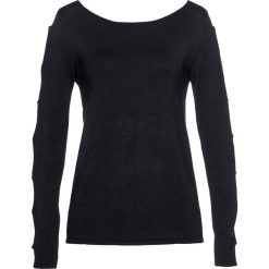 Sweter z wycięciami bonprix czarny. Czarne swetry damskie bonprix, z aplikacjami, z wiskozy, bez rękawów, bez kaptura. Za 99,99 zł.