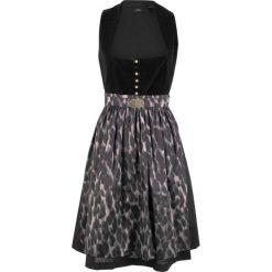 Sukienka w ludowym stylu z fartuchem w cętki leoparda bonprix czarny. Czarne sukienki damskie bonprix, w paski, eleganckie, z dekoltem karo, bez rękawów, midi, plisowane. Za 319,99 zł.