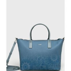 Desigual - Torebka. Szare torebki klasyczne damskie Desigual, w paski, ze skóry ekologicznej, casualowe, na ramię, średnie, bez dodatków. Za 349,90 zł.