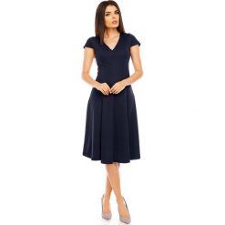 Granatowa Elegancka Rozkloszowana Sukienka z Mini Rękawkiem. Niebieskie sukienki balowe Molly.pl, l, midi, oversize. W wyprzedaży za 120,81 zł.
