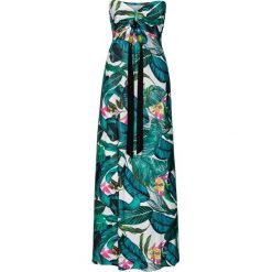 Długa letnia sukienka bonprix zielony w kwiaty. Zielone sukienki damskie bonprix, na lato, z nadrukiem, bez kołnierzyka, z długim rękawem, długie, maxi. Za 159,99 zł.