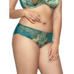 Stringi "Celine" w kolorze ciemnozielonym. Niebieskie stringi Kinga, xs, w koronkowe wzory, z koronki. W wyprzedaży za 32,95 zł.