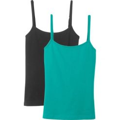 Top (2 szt.) bonprix szmaragdowy + czarny. Zielone bluzki dziewczęce bonprix, na lato, bez wzorów, z elastanu, bez kołnierzyka, bez rękawów, bez kaptura. Za 35,98 zł.
