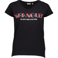 Koszulka w kolorze czarnym. Czarne bluzki damskie Wrangler, xs, z nadrukiem, z bawełny, z okrągłym kołnierzem, bez rękawów. W wyprzedaży za 55,95 zł.