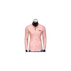 KOSZULA MĘSKA Z DŁUGIM RĘKAWEM K360 - MORELOWA. Pomarańczowe koszule męskie na spinki Ombre Clothing, m, z bawełny, z kontrastowym kołnierzykiem, z długim rękawem. Za 49,00 zł.