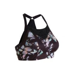 Stanik fitness cardio 120. Czarne buty sportowe damskie DOMYOS, w koronkowe wzory, z elastanu, na fitness i siłownię. Za 49,99 zł.