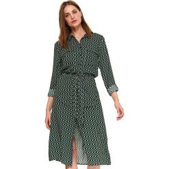 Sukienka midi we wzór retro. Czarne sukienki damskie Top Secret, na zimę, bez wzorów, z tkaniny, eleganckie, z koszulowym kołnierzykiem, z długim rękawem, długie, midi, koszulowe. Za 99,99 zł.