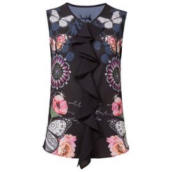 Desigual Damska bluzka Blus Ginebra Negro 19SWBW91 2000 (rozmiar S). Bluzki damskie Desigual, s, bez wzorów, ze skóry, bez kołnierzyka, bez rękawów. W wyprzedaży za 134,00 zł.