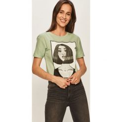 Answear - T-shirt. Zielone bluzki damskie ANSWEAR, s, z nadrukiem, z bawełny, z okrągłym kołnierzem. Za 49,90 zł.