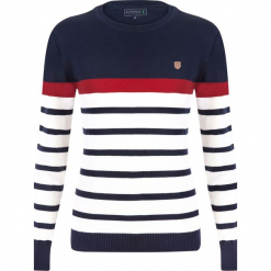 Sweter "Captain" w kolorze granatowo-kremowym. Białe swetry klasyczne damskie Sir Raymond Taylor, xs, z bawełny, z okrągłym kołnierzem. W wyprzedaży za 159,95 zł.