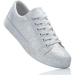 Sneakersy bonprix biało-srebrny. Białe buty sportowe damskie bonprix, z materiału. Za 44,99 zł.