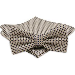 Modna Mucha Męska - Alties - Faktura Beżowo-Granatowa MUALTS0241. Brązowe muszki męskie Alties, na imprezę, w paski, eleganckie. Za 40,00 zł.