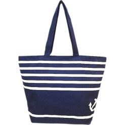 Torba plażowa "Bahia" w kolorze granatowo-białym - 35 x 58 x 23 cm. Niebieskie torby damskie na zakupy Le Comptoir de la Plage, z tworzywa sztucznego. W wyprzedaży za 38,95 zł.