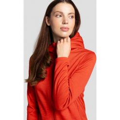Bluza damska BLD303 - czerwony melanż. Czerwone bluzy damskie 4f, bez wzorów, z dzianiny, bez rękawów, z kapturem. Za 139,99 zł.