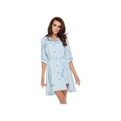 Sukienka Military Chic. Niebieskie sukienki damskie Ooh la la, do pracy, bez wzorów, z poliesteru, biznesowe, bez kołnierzyka, bez rękawów. Za 209,00 zł.