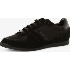 BOSS - Tenisówki męskie z dodatkiem skóry – Glaze_Lowp_mx, czarny. Czarne trampki męskie Boss, bez wzorów, ze skóry, eleganckie, bez zapięcia. Za 645,95 zł.