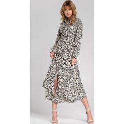Beżowa Sukienka Humera. Brązowe sukienki damskie Renee, s, bez wzorów, z tkaniny, eleganckie, z klasycznym kołnierzykiem, z długim rękawem, długie, maxi, rozkloszowane. Za 129,99 zł.