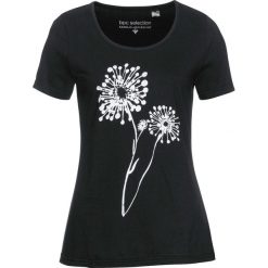 T-shirt bonprix czarny. Czarne t-shirty damskie bonprix, z nadrukiem, bez kołnierzyka. Za 34,99 zł.