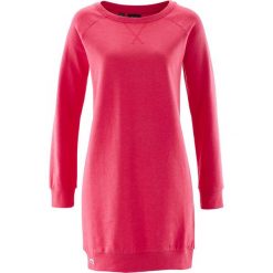 Sukienka dresowa bonprix różowy hibiskus. Różowe sukienki damskie bonprix, bez wzorów, z dresówki, bez kołnierzyka, bez rękawów. Za 54,99 zł.