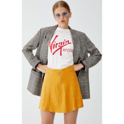 Sztruksowa minispódniczka z suwakiem. Szare spódniczki damskie Pull&Bear, bez wzorów, ze sztruksu. Za 69,90 zł.