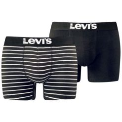 Komplet 2 par bokserek Levi's® 905011001. Czarne bokserki męskie bez wzorów, z elastanu. W wyprzedaży za 89,00 zł.