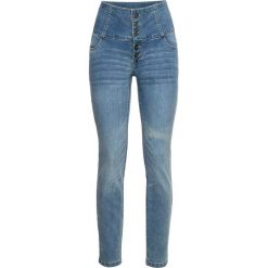 Dżinsy SKINNY z wysoką talią bonprix niebieski "bleached”. Niebieskie jeansy damskie bonprix, z jeansu. Za 129,99 zł.