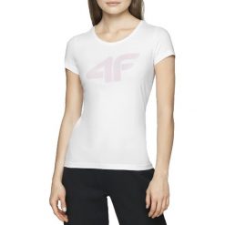 4F Women's T-shirt NOSH4-TSD005-10S. Białe t-shirty damskie 4f, s, bez wzorów, bez kołnierzyka. W wyprzedaży za 34,99 zł.