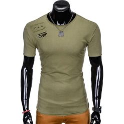 T-shirty męskie: T-SHIRT MĘSKI Z NADRUKIEM S957 - KHAKI