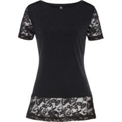 Shirt z koronką bonprix czarny. Czarne koszulki damskie bonprix, w koronkowe wzory, z koronki, bez kołnierzyka, bez rękawów. Za 69,99 zł.