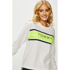Tommy Jeans - Bluzka. Szare bluzki z odkrytymi ramionami Tommy Jeans, l, z nadrukiem, z bawełny, casualowe, z okrągłym kołnierzem. Za 229,90 zł.