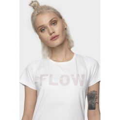 T-shirt damski TSD201 - biały. Białe t-shirty damskie 4f, bez wzorów, bez kołnierzyka. Za 39,99 zł.