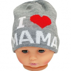 Czapka niemowlęca z napisem mama CZ 161A. Szare czapeczki niemowlęce Proman, z napisami. Za 30,75 zł.