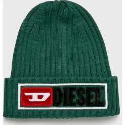 Diesel - Czapka. Zielone czapki męskie marki Diesel, na zimę, z bawełny. W wyprzedaży za 149,90 zł.