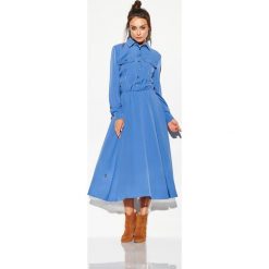 Sukienka szmizjerka maxi kolor jeans. Sukienki damskie Lemoniade, na jesień, s, bez wzorów, z jeansu, z koszulowym kołnierzykiem, bez rękawów, maxi, koszulowe. Za 199,90 zł.