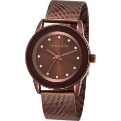 Zegarek kwarcowy w kolorze brązowym z kryształkami Swarovski. Pomarańczowe, analogowe zegarki damskie marki Crystal & Co, ze stali. W wyprzedaży za 102,95 zł.