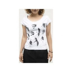 T-shirt JASKÓŁKI. Białe t-shirty damskie Dwie lewe ręce, l, z nadrukiem, z bawełny. Za 87,20 zł.
