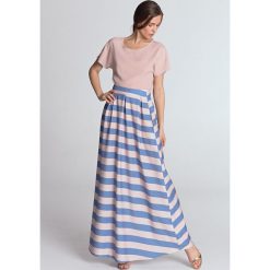 Jasnobeżowa spódnica maxi w paski. Spódniczki damskie NIFE, na lato, xl, w paski, z poliesteru, maxi. Za 179,00 zł.