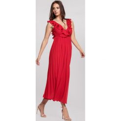 Czerwona Sukienka Pogoer. Czerwone sukienki damskie other, s, bez wzorów, bez kołnierzyka, bez rękawów, midi. Za 149,99 zł.