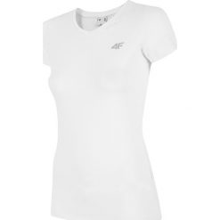 T-shirt damski TSD002A - biały. Białe t-shirty damskie 4f, bez wzorów, bez kołnierzyka. W wyprzedaży za 39,99 zł.