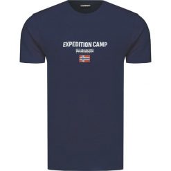 T-shirt NAPAPIJRI SONTHE. Niebieskie t-shirty męskie Napapijri, z nadrukiem, z bawełny, z okrągłym kołnierzem. W wyprzedaży za 144,00 zł.